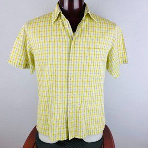 Bugatchi Mens Medium M Short Sleeve Button Down Collar Pocket Casual Shirt